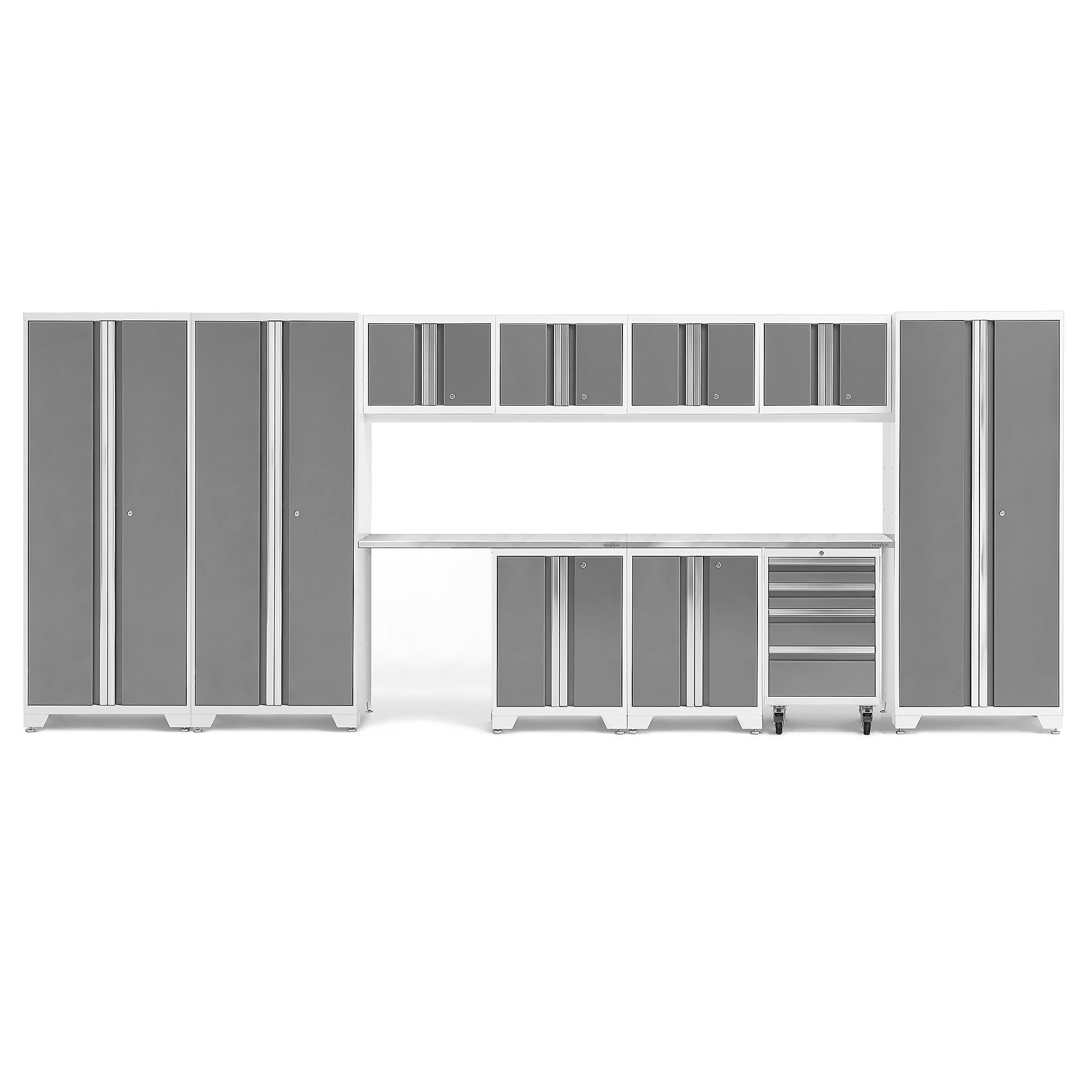 NewAge Products, Bold Series White 12-Pc. Steel Garage Cabinet Set, Width 186 in, Height 76.75 in, Depth 18 in, Model# 56984